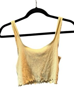 Forever 21 Soft Ribbed Lettuce-Edge Crop Tank - Beige